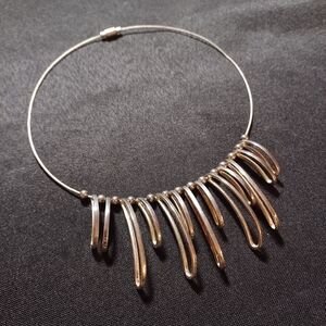 Modernist Fringe Choker Silvertone Cable Wire Necklace